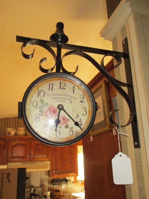 Wall Hanging Indoor Thermometer, Battery Operated Clock on Metal Bracket