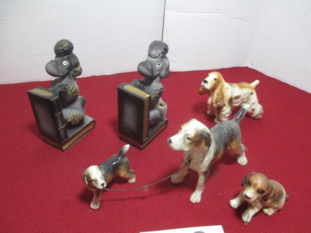 Poodle Book Ends w/ Porcelain Figural Dogs