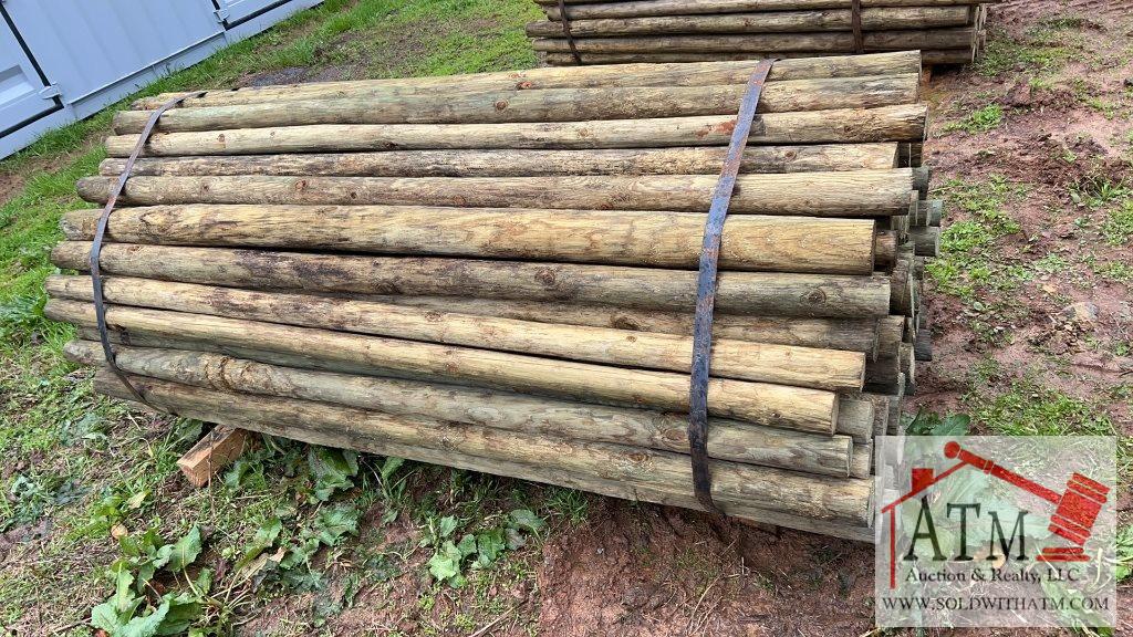 (100) 3" X 7' Treated Round Wooden Fence Post