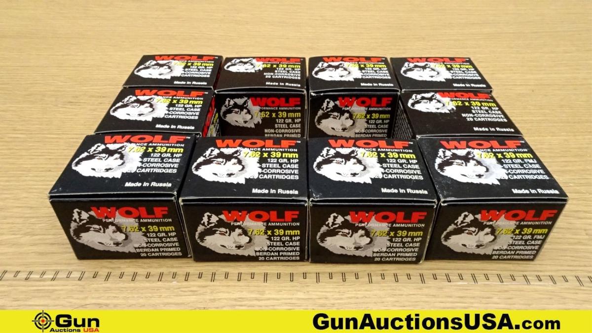 Wolf 7.62x39 Ammo. 200 Total Rds.; 7.62x39 122 Grain Hollow Point. No-Longer Importable.. (70760)