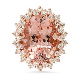 14K Rose Gold with 16.00ct Morganite and 2.21ct Diamond Ladies Ring