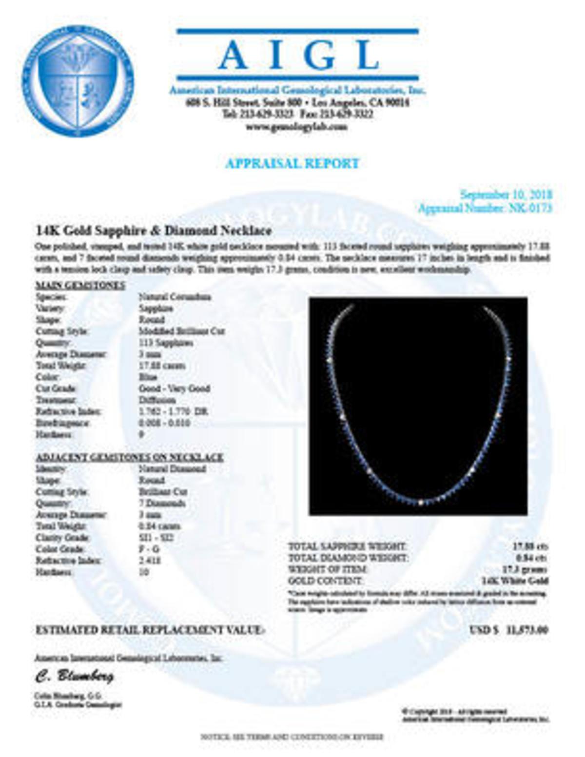 14K White Gold Sapphire & Diamond Necklace