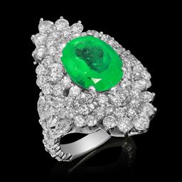 14k White Gold 4.23ct Emerald 4.60ct Diamond Ring