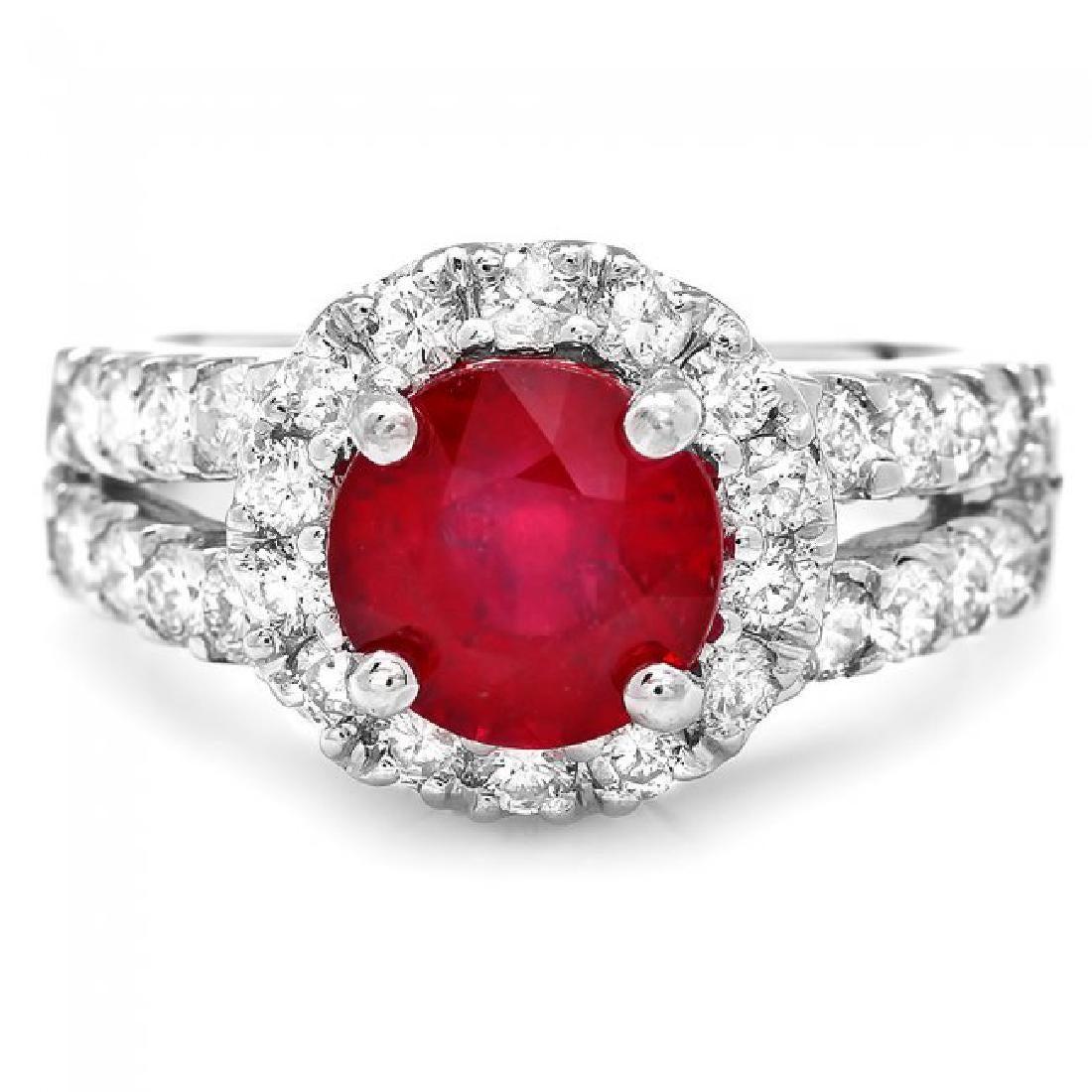 14K White Gold 2.95ct Ruby and 1.20ct Diamond Ring