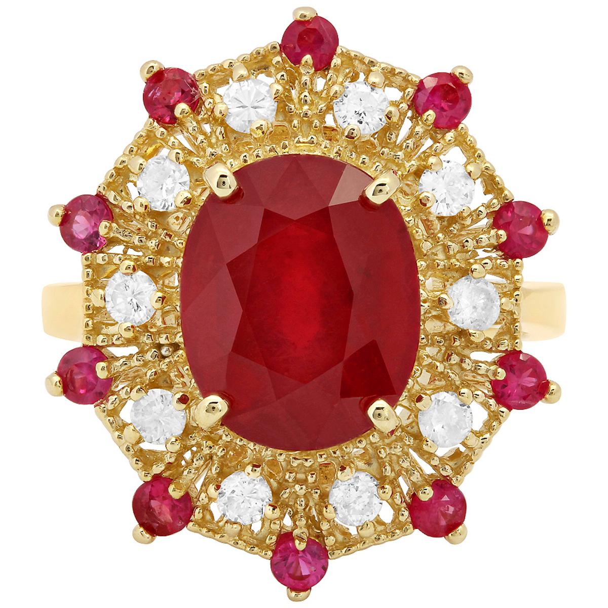 14k Yellow Gold 5.89ct & 0.53ct Ruby 0.42ct Diamond Ring