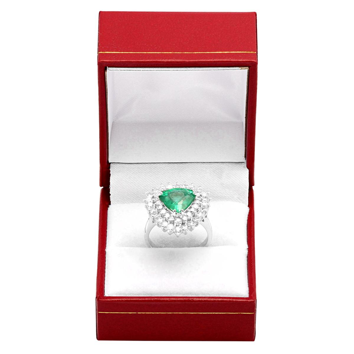 14k White Gold 2.31ct Emerald 1.71ct Diamond Ring