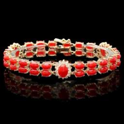 14K Gold 16.81ct Coral 1.14ct Diamond Bracelet