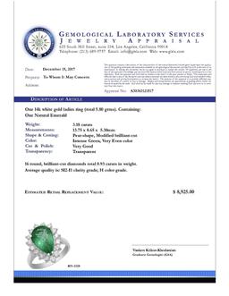 14k White Gold 3.18ct Emerald 0.93ct Diamond Ring