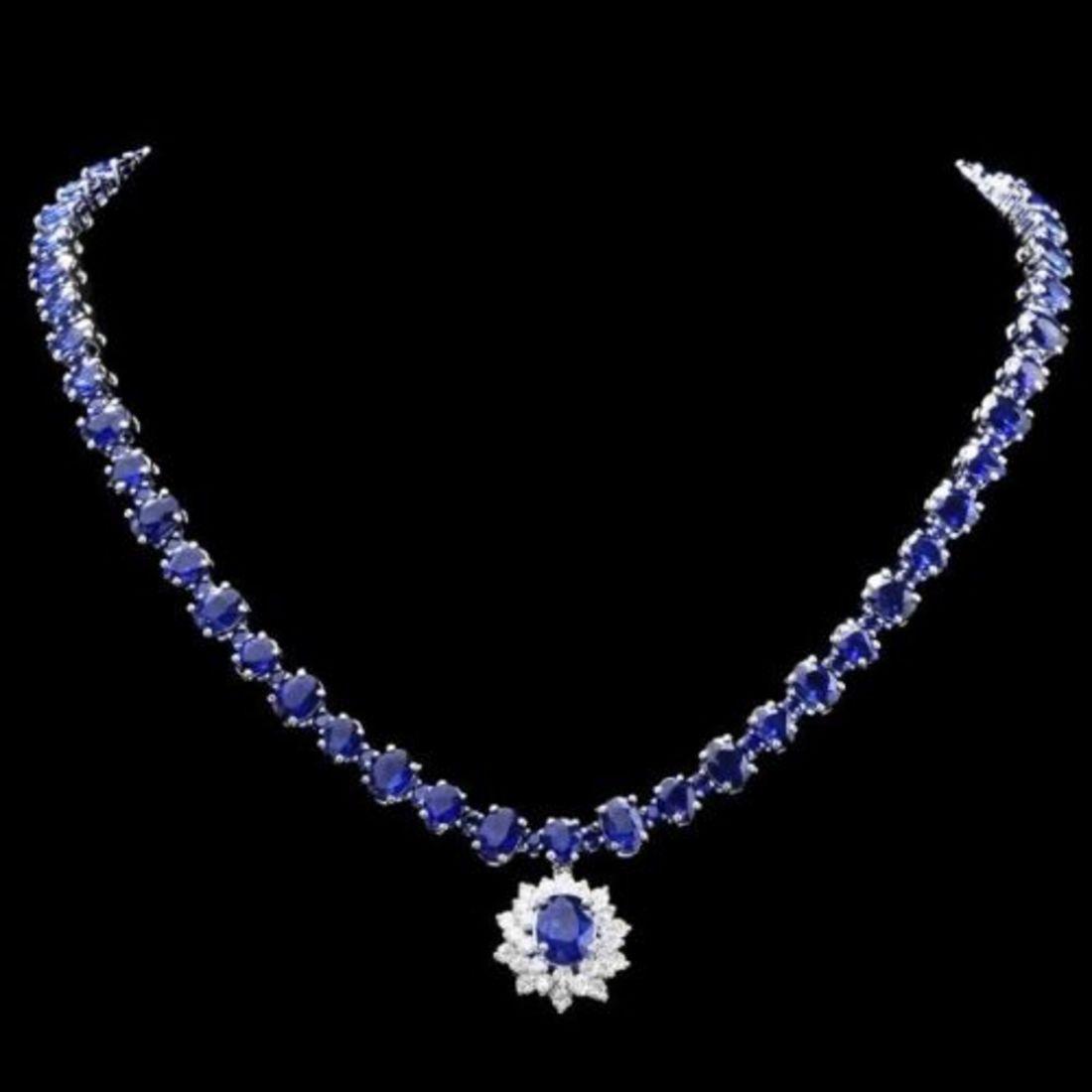 14K White Gold 47.50ct Sapphire and 1.85ct Diamond Necklace