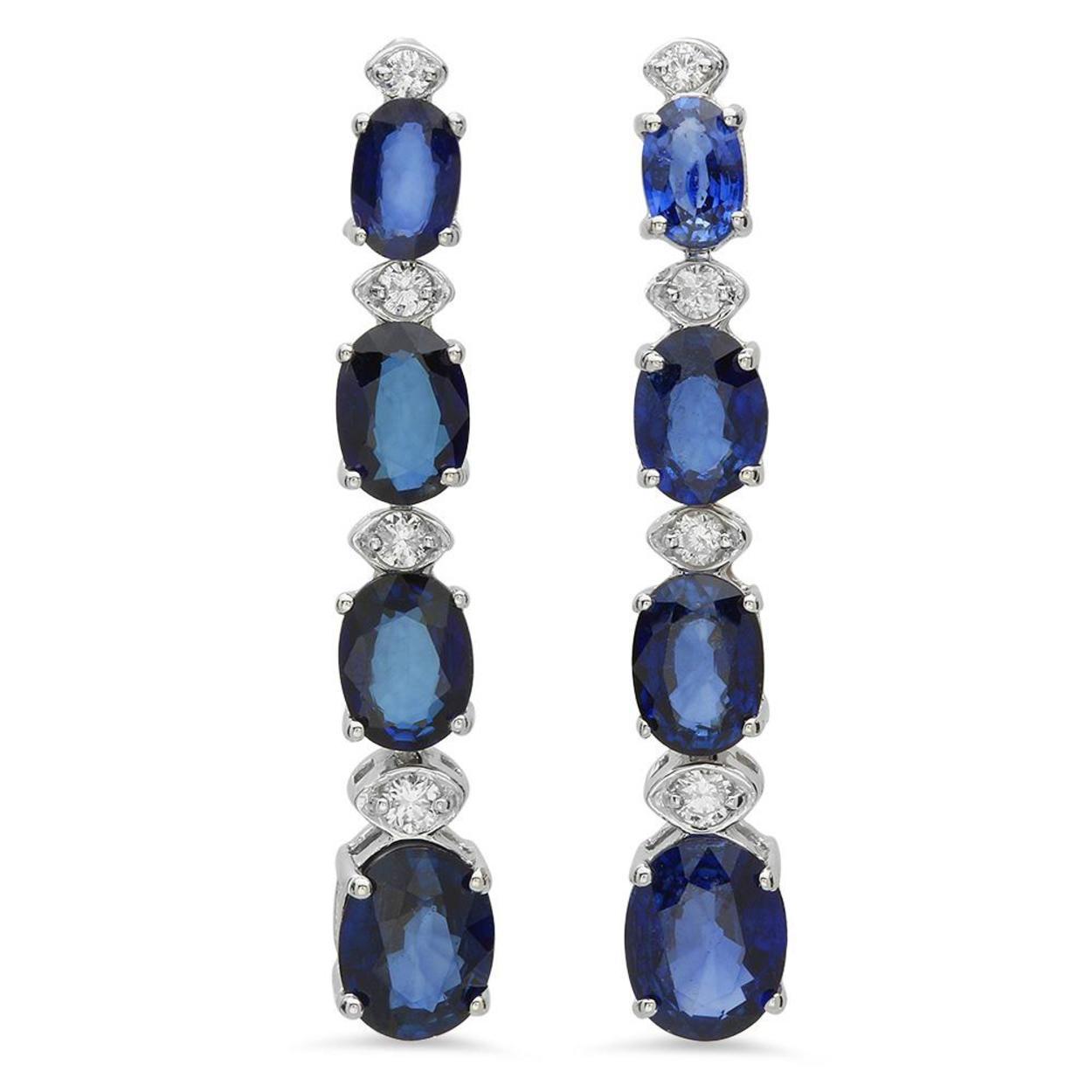 14K Gold 7.23ct Sapphire 0.27ct Diamond Earrings