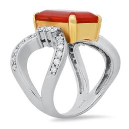 Platinum Setting with 4.18ct Fire Opal and 0.54ct Diamond Ladies Ring