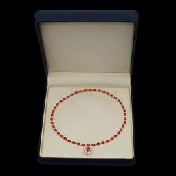 14K Gold 31.07ct Coral & 2.79ct Diamond Necklace