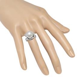 18K White Gold Setting with one 12mm White South Sea Pearl and 0.22ct Diamond Ladies Ring