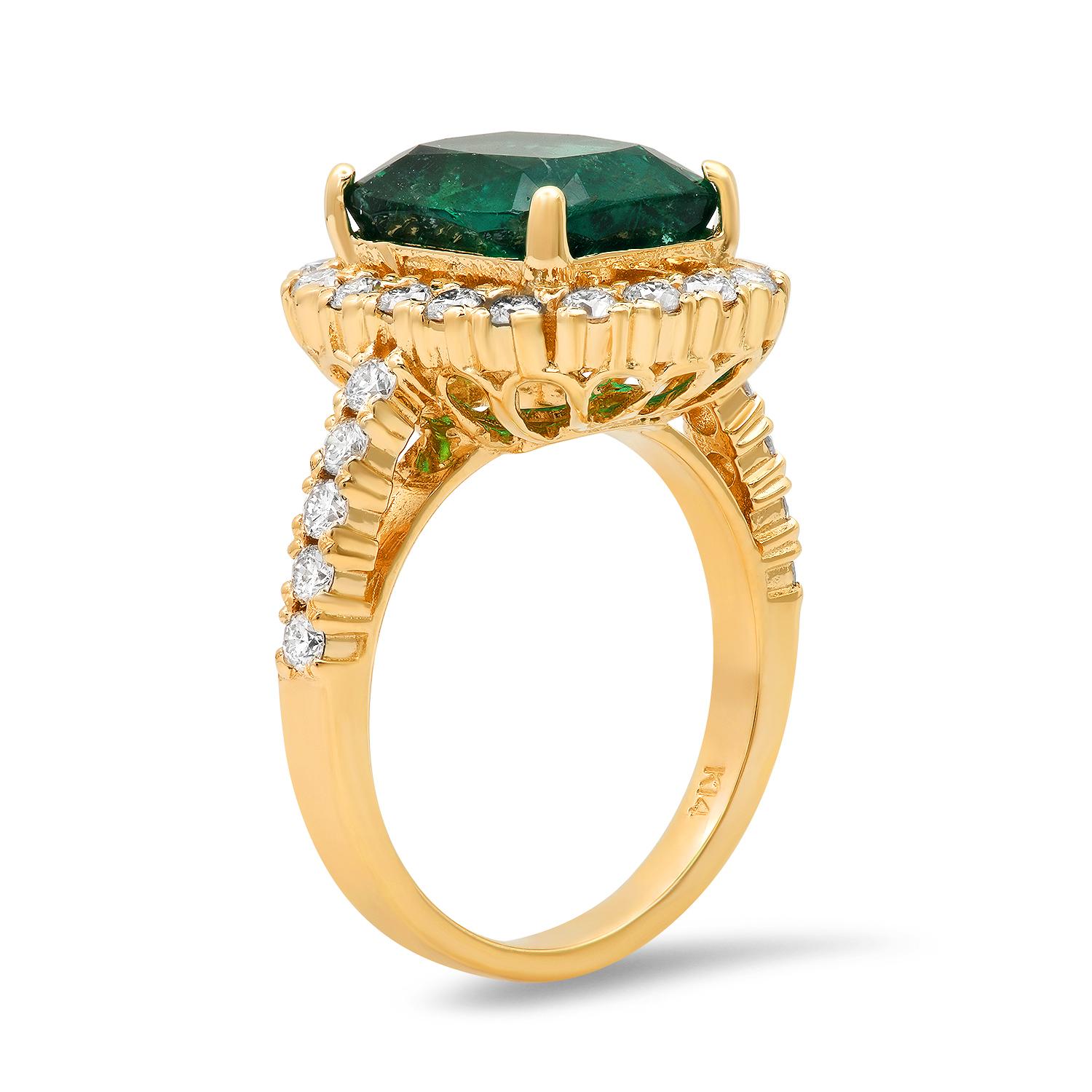 14K Yellow Gold 5.03ct Emerald and 1.00ct Diamond Ring