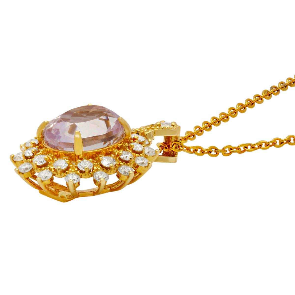 14k Yellow Gold 5.30ct Kunzite 1.09ct Diamond Pendant