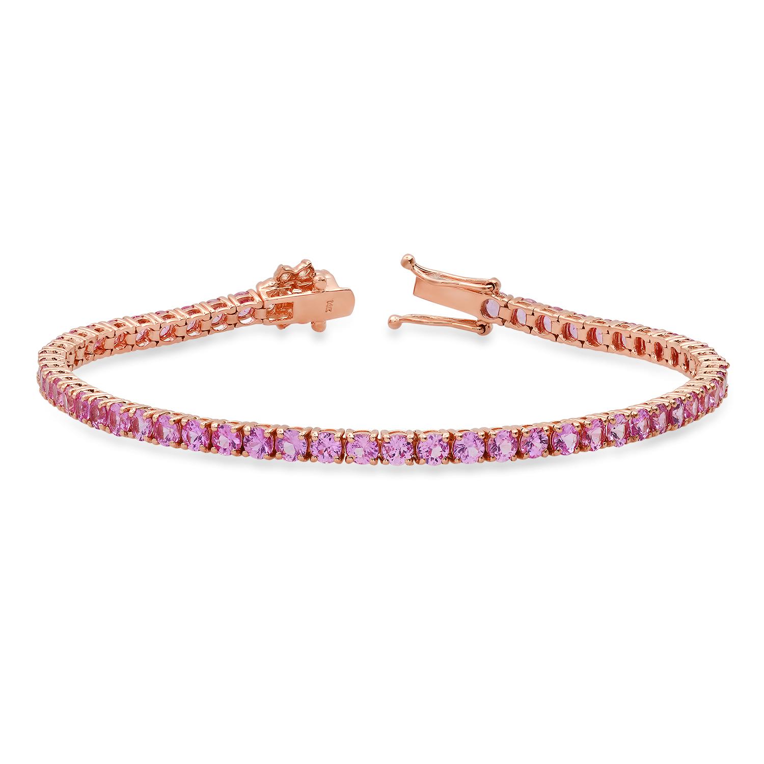 14K Rose Gold 6.65ct Pink Sapphire and 0.32ct Diamond Bracelet