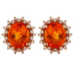 14k Rose Gold 10.96ct Citrine 1.42ct Diamond Earrings