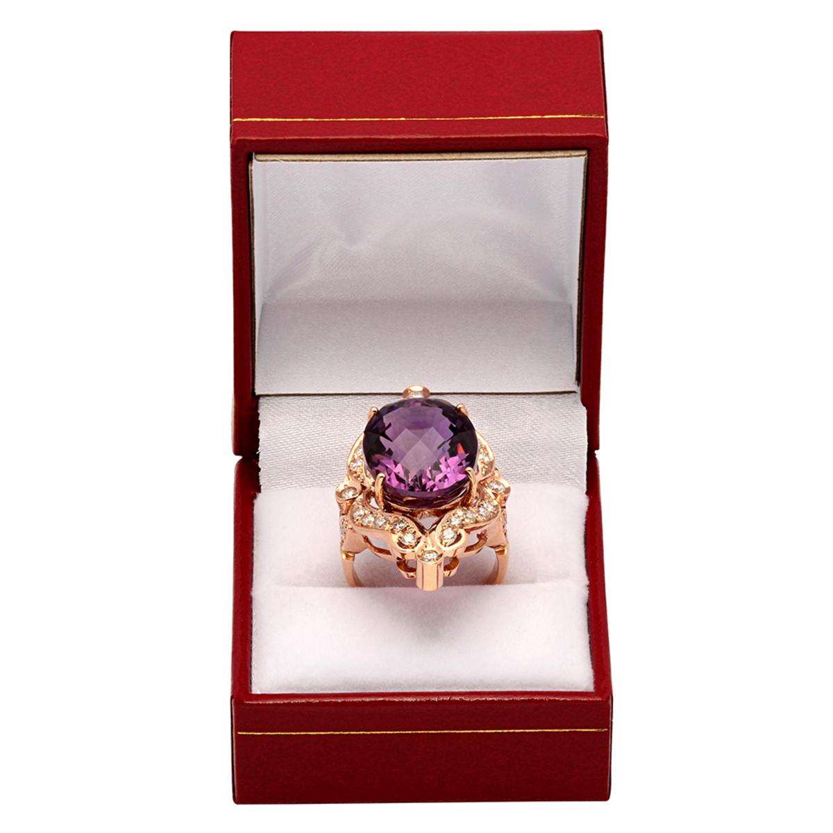 14k Rose Gold 17.84ct Amethyst 1.12ct Diamond Ring