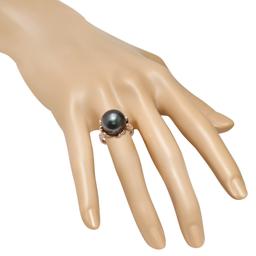 14K Rose Gold Setting with 14mm Tahitian Pearl and 0.93ct Diamond Ladies Ring