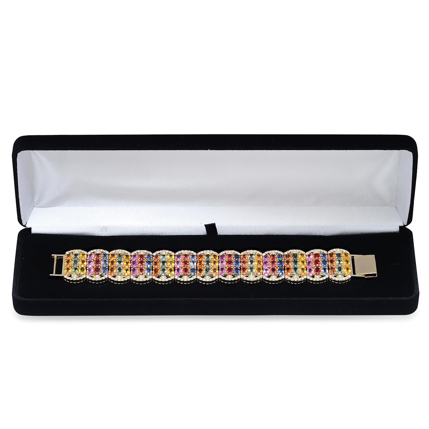 14K Yellow Gold 67.35ct Multi-Colored Sapphire and 4.89ct Diamond Bracelet