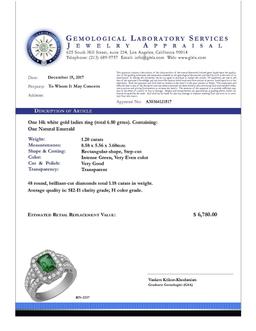 14k White Gold 1.20ct Emerald 1.18ct Diamond Ring