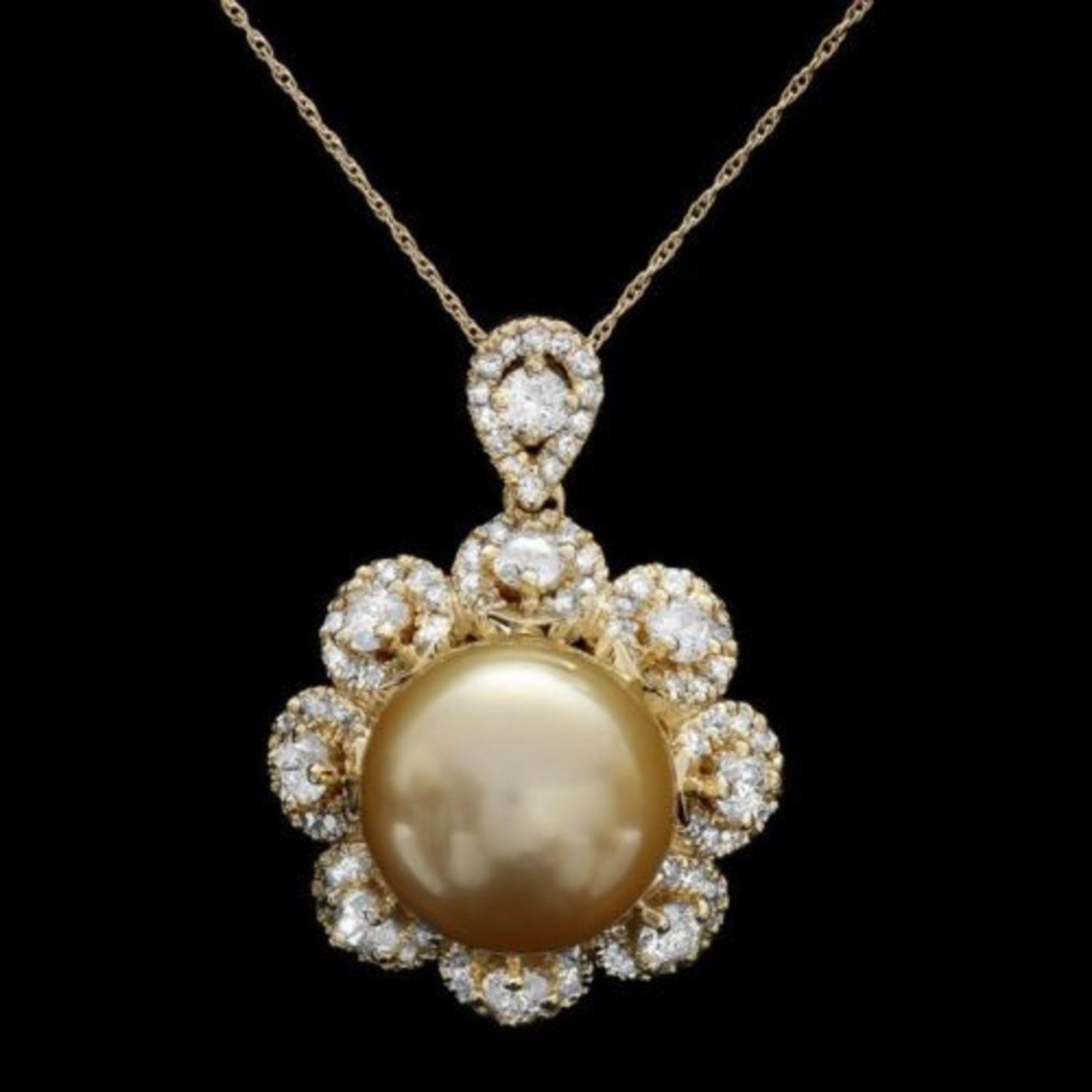 14K Gold South Sea Pearl and Diamond Pendant