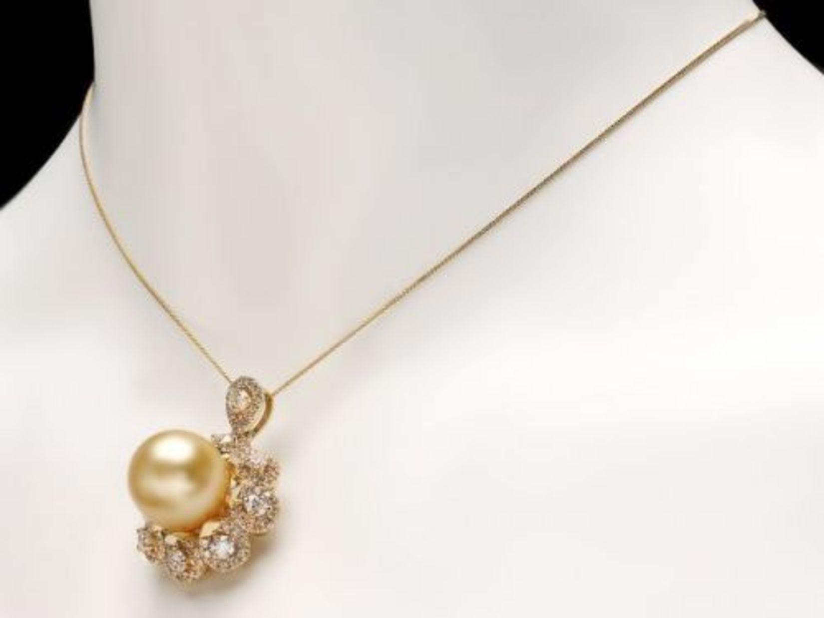 14K Gold South Sea Pearl and Diamond Pendant