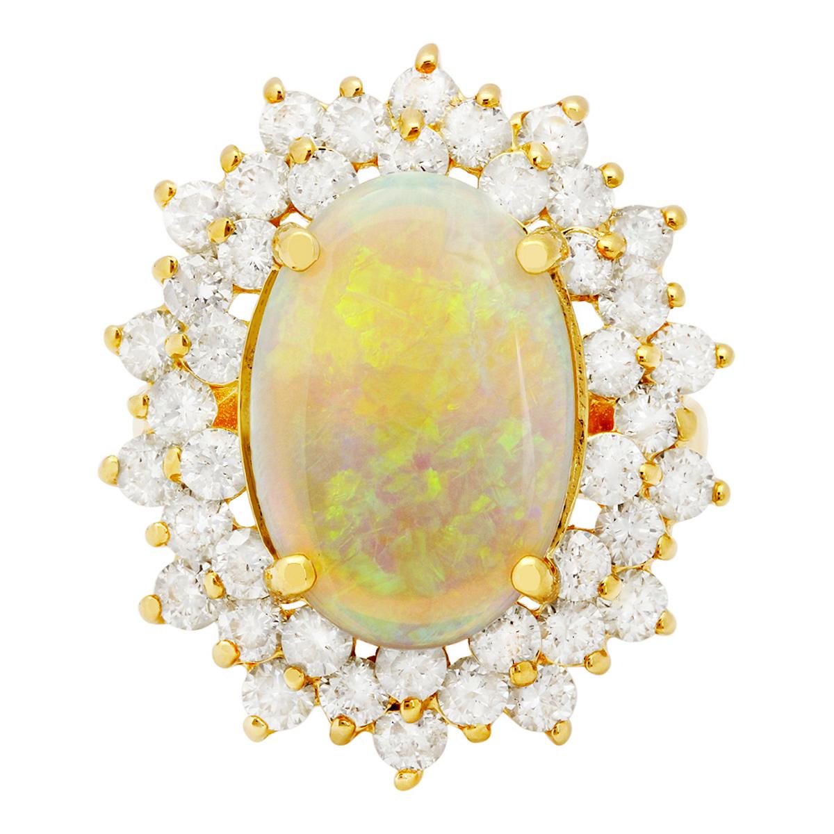 14k Yellow Gold 5.20ct White Opal 2.49ct Diamond Ring