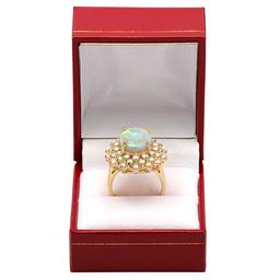 14k Yellow Gold 5.20ct White Opal 2.49ct Diamond Ring