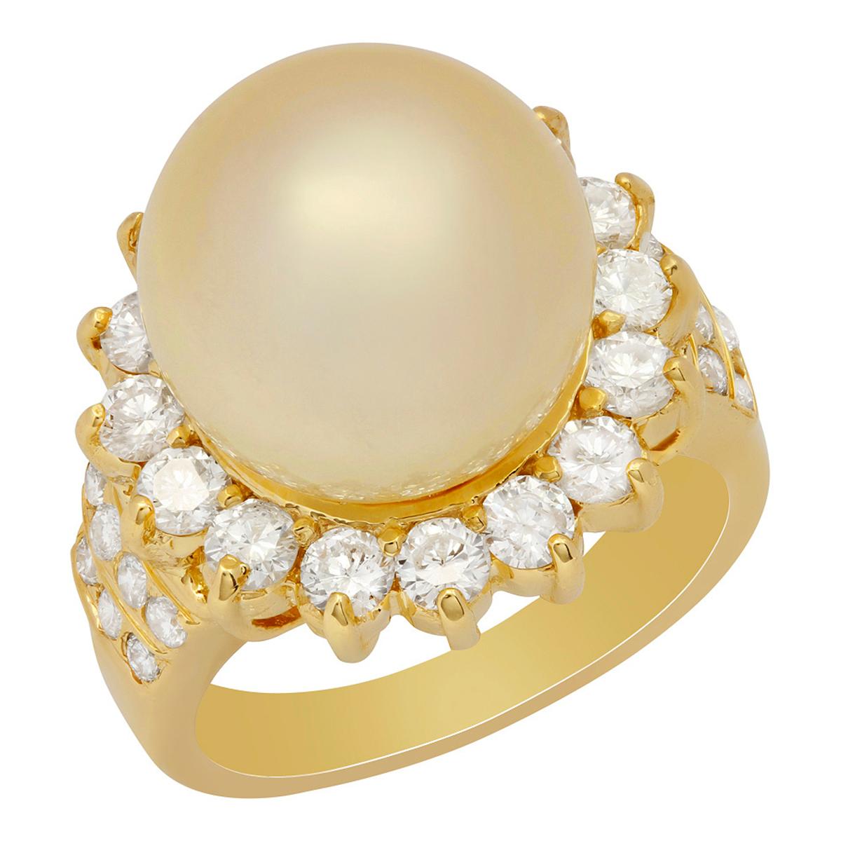 14k Yellow Gold 13mm Pearl 1.73ct Diamond Ring