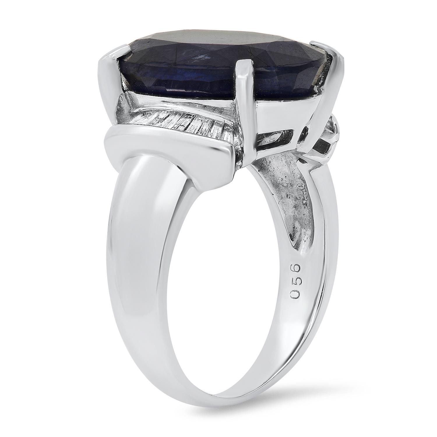 Platinum Setting with 14.3ct Sapphire and 0.56ct Diamond Ladies Ring