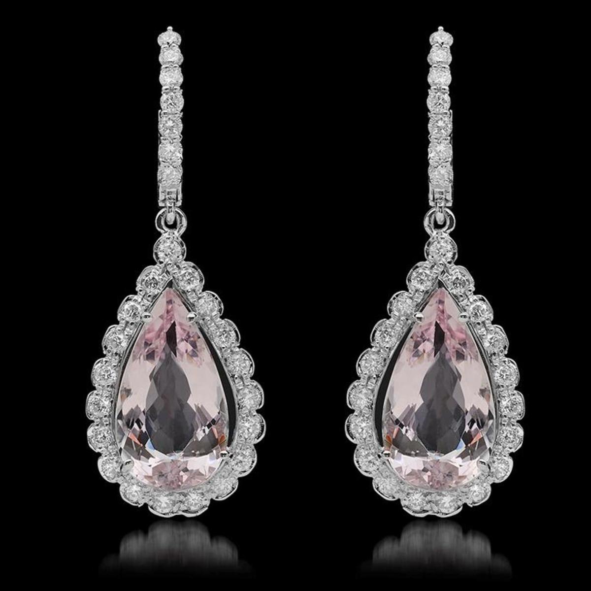 14K Gold 9.62ct Morganite & 1.71ct Diamond Earrings