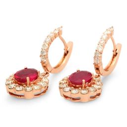 14K Gold 3.13ct Ruby 2.19cts Diamond Earrings