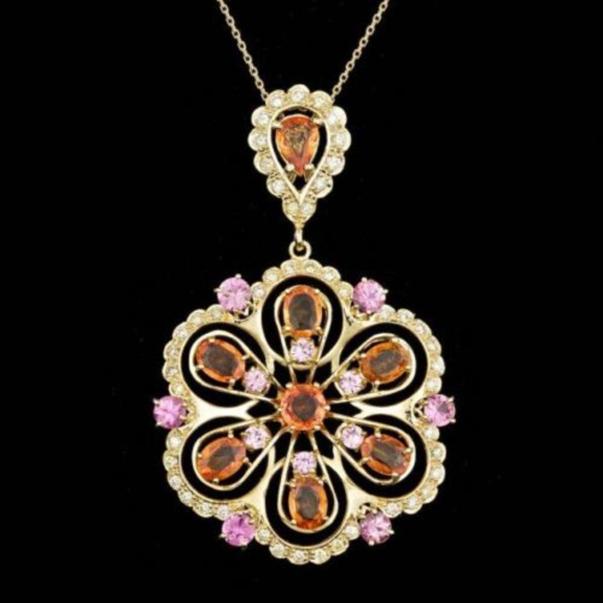 14K Gold 9.39ct Fancy Color Sapphire 1.41ct Diamond Pendant