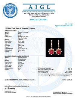 14k Rose 14.33ct Ruby 1.57ct Diamond Earrings