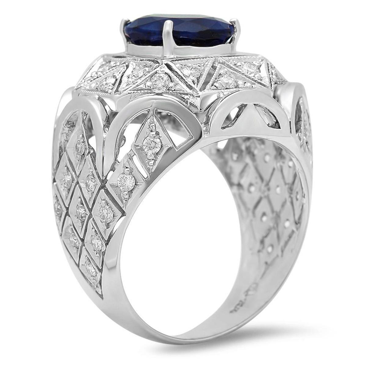 14K White Gold 5.29ct Sapphire and 1.10ct Diamond Ring