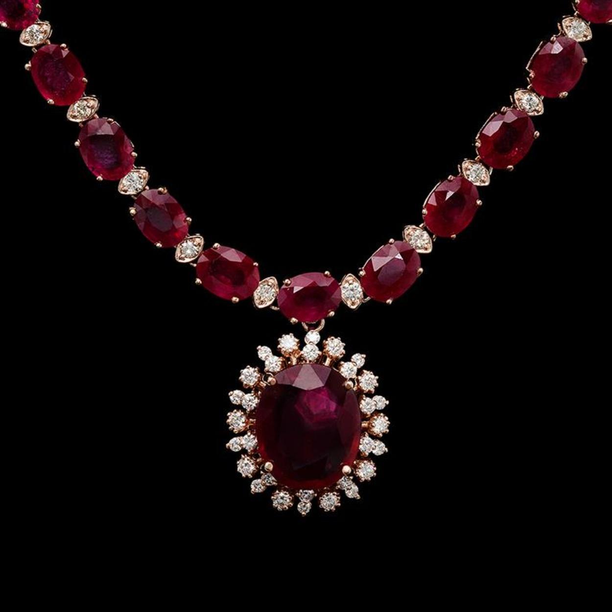 14K Gold 67.74ct Ruby & 2.48ct Diamond Necklace