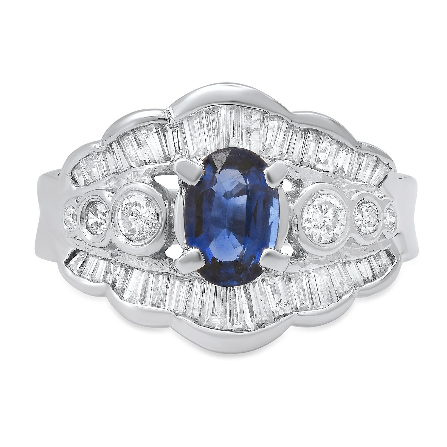 Platinum Setting with 0.80ct Sapphire and 0.85ct Diamond Ladies Ring