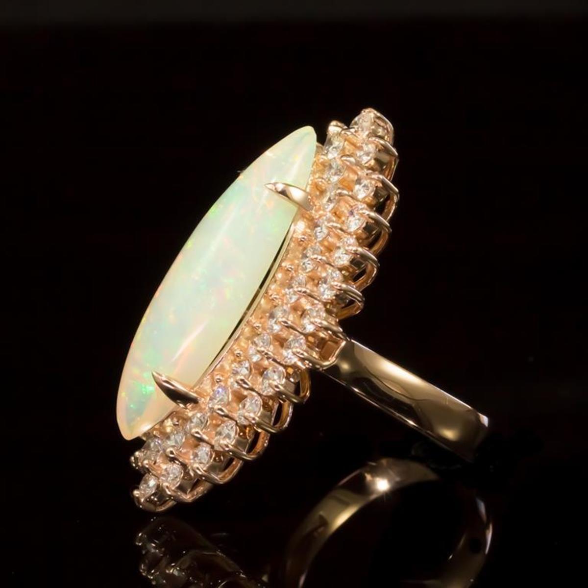 14K Rose Gold 5.51ct Opal and 2.79ct Diamond Ring
