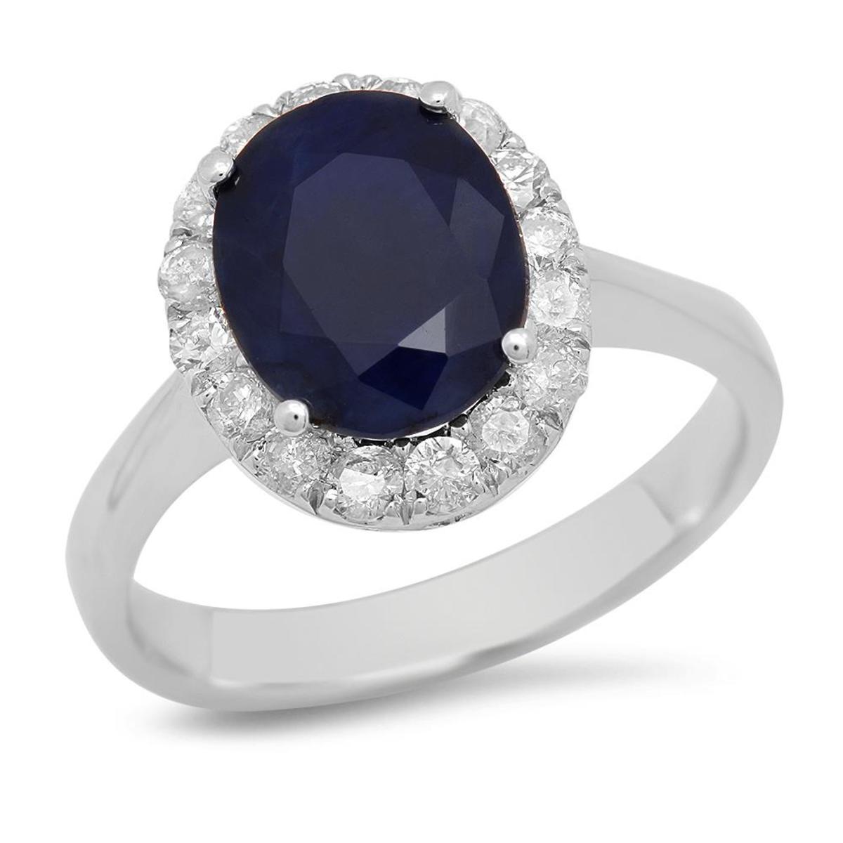 14K White Gold 3.80ct Sapphire and 0.57ct Diamond Ring