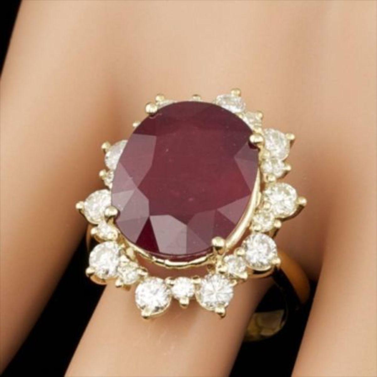 14K Yellow Gold 12.99ct Ruby and 1.83ct Diamond Ring