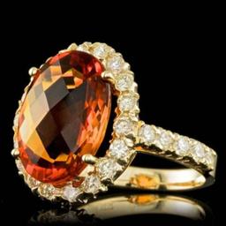 14K Yellow Gold 7.24ct Citrine and 1.32ct Diamond Ring