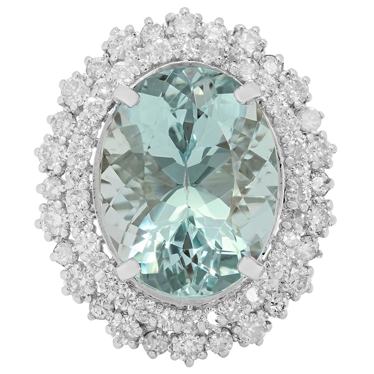 14k White Gold 12.69ct Aquamarine 2.06ct Diamond Ring