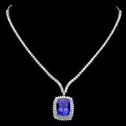 18K White Gold 17.38ct Tanzanite and 7.31ct Diamond Necklace