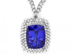 18K White Gold 17.38ct Tanzanite and 7.31ct Diamond Necklace