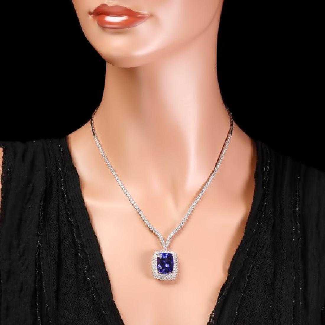 18K White Gold 17.38ct Tanzanite and 7.31ct Diamond Necklace