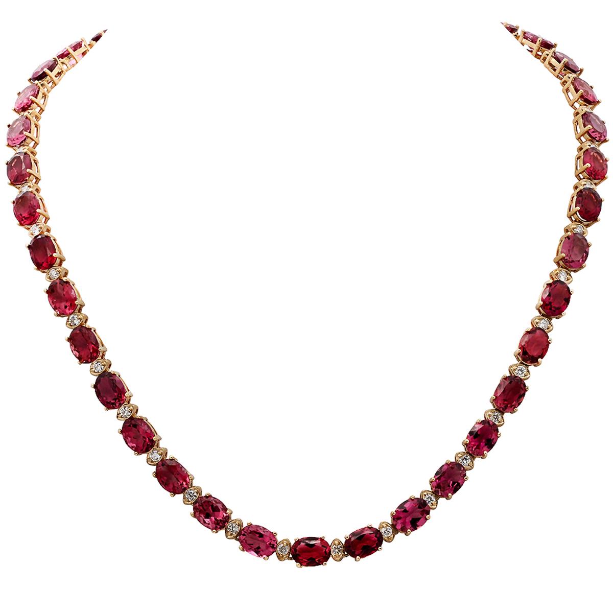 14k Yellow Gold 44.91ct Pink Tourmaline 1.95ct Diamond Necklace