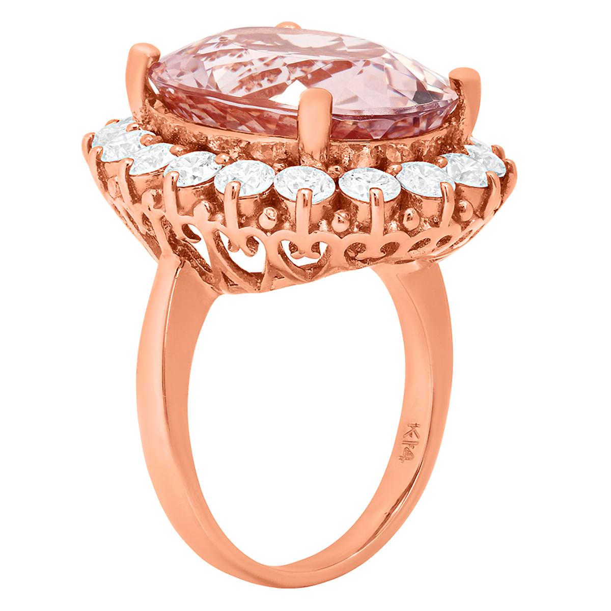 14k Rose Gold 13.09ct Kunzite 2.23ct Diamond Ring