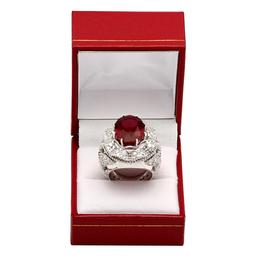 14k White Gold 18.20ct & 0.80ct Ruby 2.09ct Diamond Ring