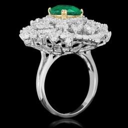 14K White Gold 3.33ct Emerald and 3.26ct Diamond Ring